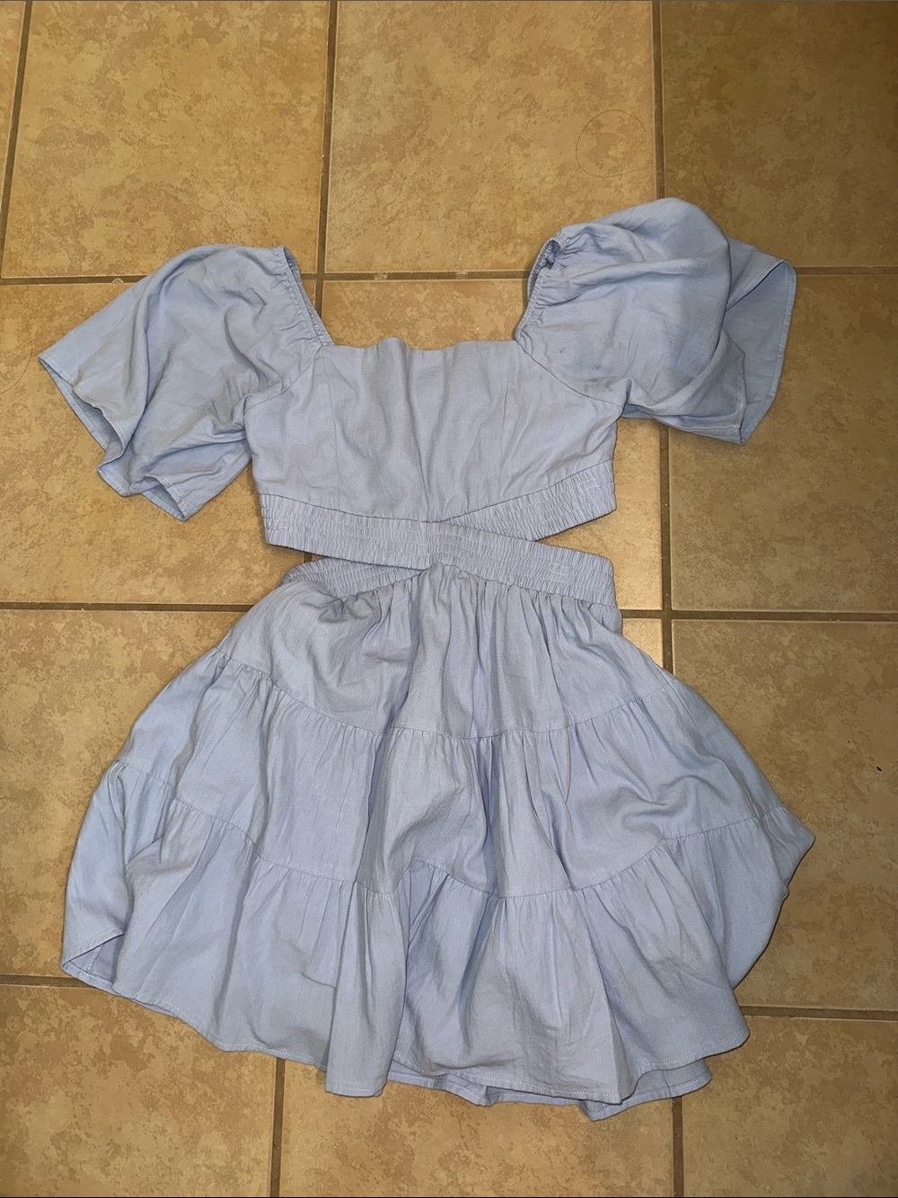 Light Blue Puff Sleeve Midi Dress
